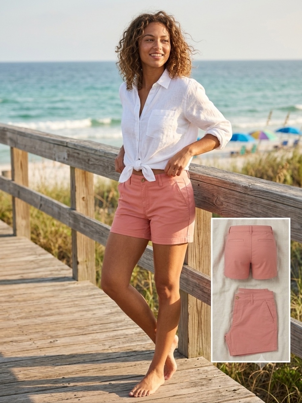 a.n.a Coral Rose Mid-Rise Bermuda Shorts